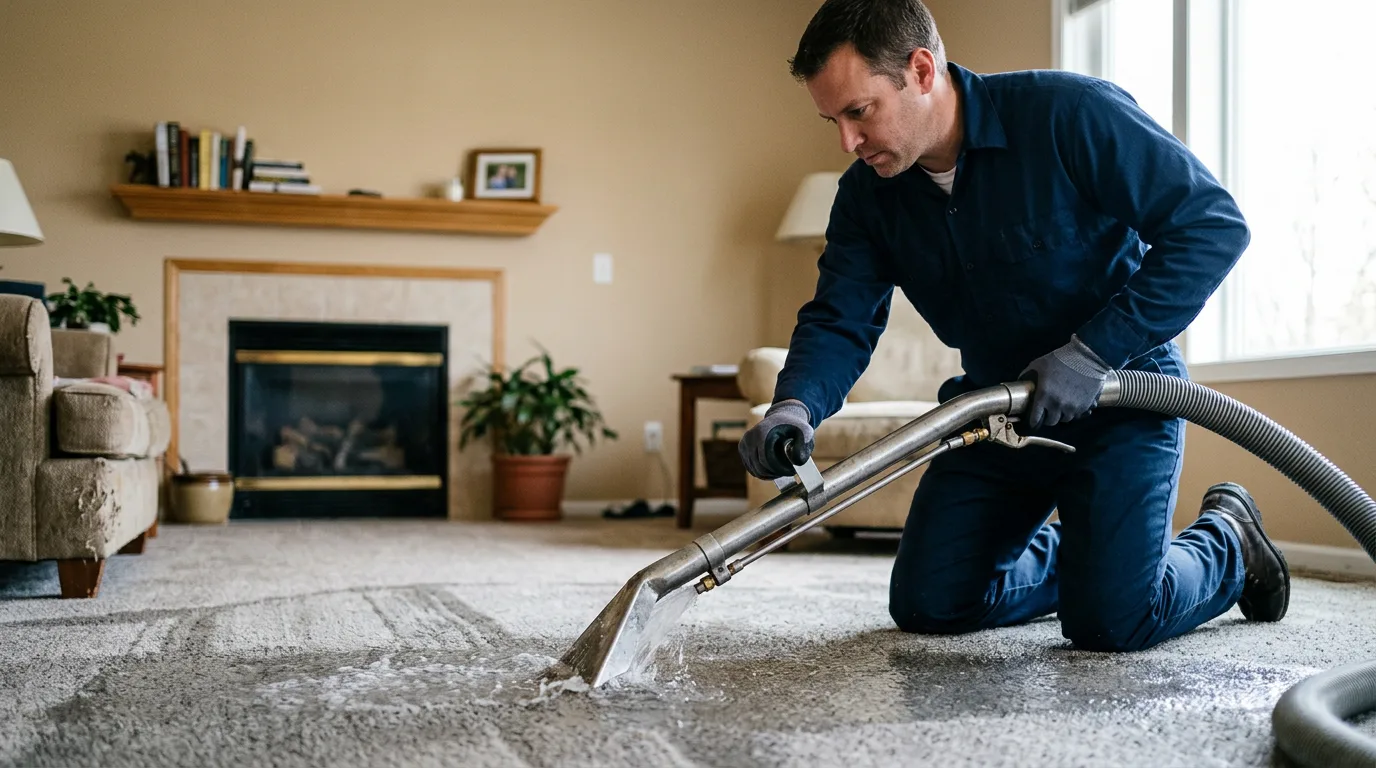 Water damage restoration technician working near West York, IL